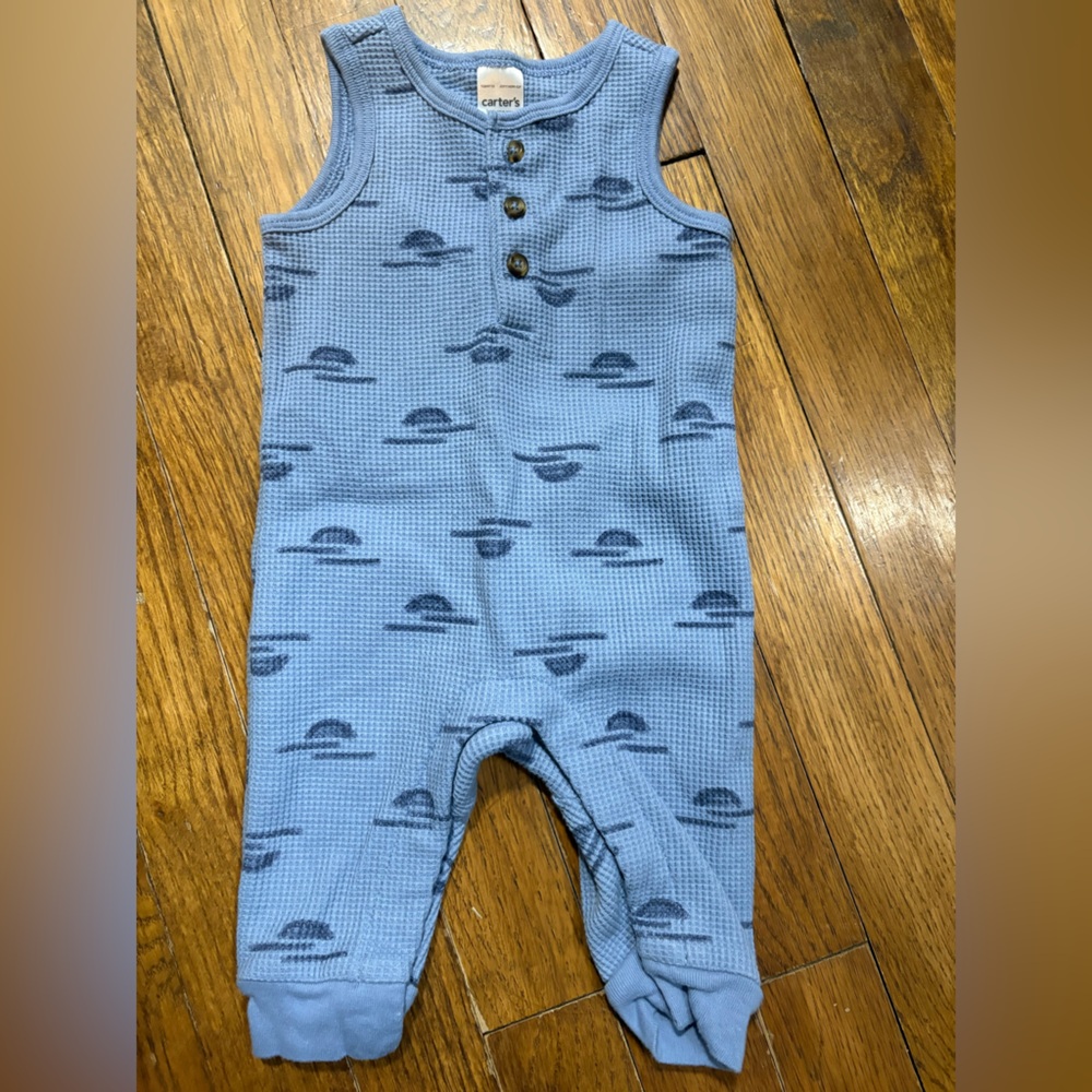 Carter's Baby Blue Sleeveless Romper with Buttons